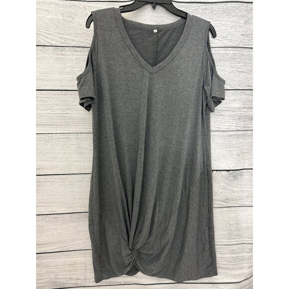 Gray Cold Shoulder Dress With Knot Front Detail Size L - Picture 1 of 2